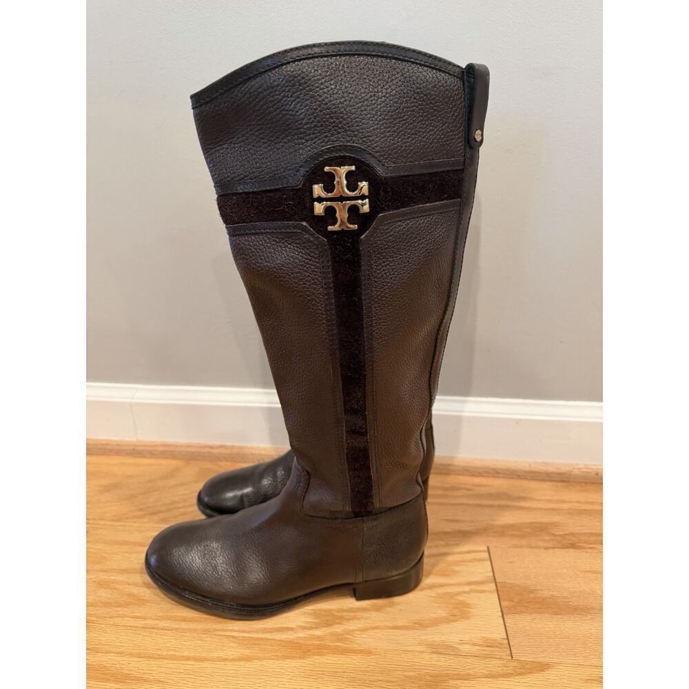 Tory Burch Alaina Pebbled Leather Chocolate Brown Riding Boots Women Sz 9